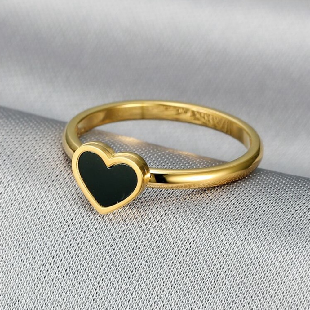 Gold plated Stainless Steel Black Heart Ring